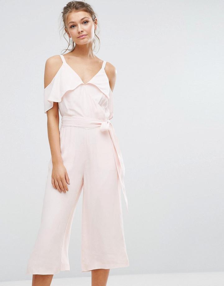Warehouse Cold Shoulder Jumpsuit - Pink