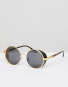 Asos Design Round Sunglasses In Gold With Side Cap Detail - Gold