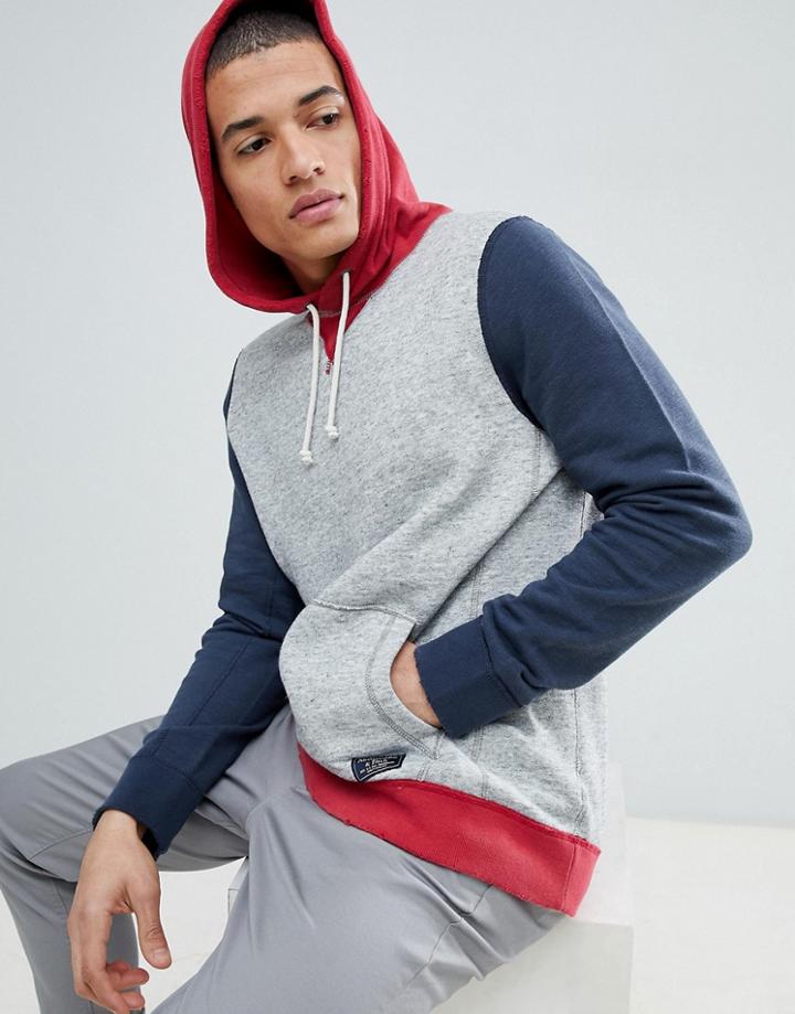 Abercrombie & Fitch Americana Colour Block Overhead Hoodie In Grey - Multi