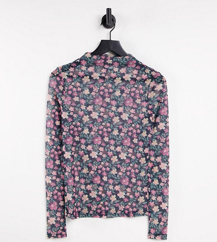 Vila Exclusive Mesh Top In Floral Print-multi
