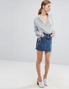 Asos Denim Deconstructed Skirt With Stepped Hem In Vintage Wash Blue - Blue