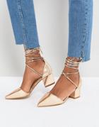 Raid Lucky Rose Gold Ankle Tie Block Heeled Shoes - Gold