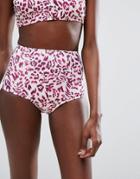 Asos Mix And Match High Waist Bikini Bottom In Pink Animal Print - Multi