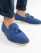 Asos Design Loafers In Blue Suede With Tassel - Blue