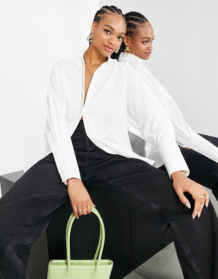 Asos Edition Ruffle High Neck Oversized Shirt In White