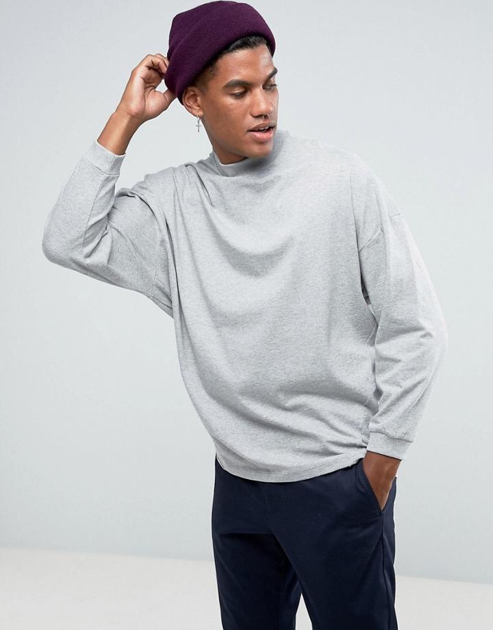 Asos Oversized T-shirt With High Neck And Cropped Arm In Gray - Gray