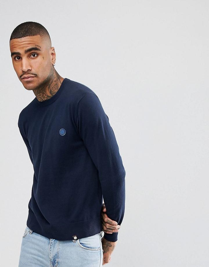 Pretty Green Hinchcliffe Crew Neck Sweater In Navy - Navy