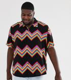 Asos Design Plus Festival Oversized Shirt With Rainbow Chevron Stripe - Black