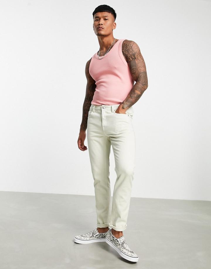 Asos Design Muscle Fit Waffle Tank Top In Pink