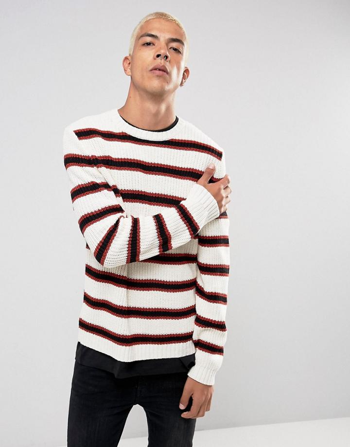 Asos Textured Striped Sweater In Ecru - Beige