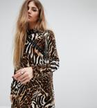Reclaimed Vintage High Neck Dress With Hook And Eye Detail In Leopard - Multi