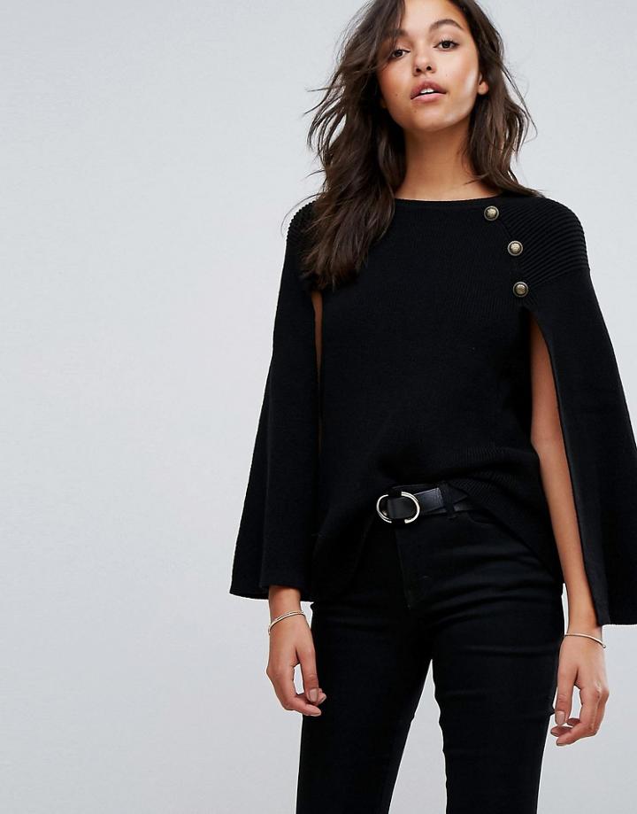 Esprit Button Detail Poncho - Black