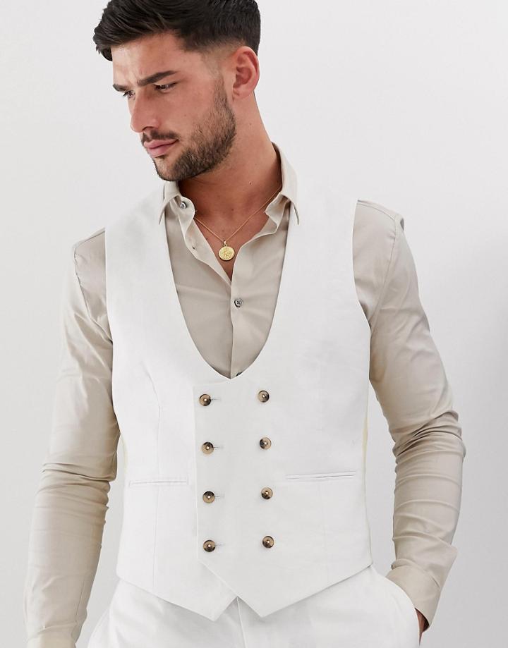Asos Design Super Skinny Suit Vest In White Linen