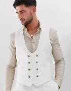 Asos Design Super Skinny Suit Vest In White Linen