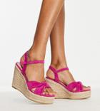 Glamorous Wide Fit Espadrille Wedge Sandals In Hot Pink Micro