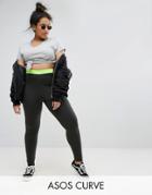 Asos Curve Legging In Charcoal With Neon Elastic Waistband - Gray