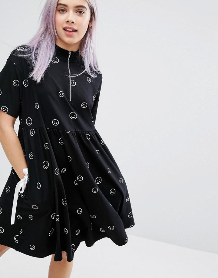 Lazy Oaf Zip Face T-shirt Dress - Black