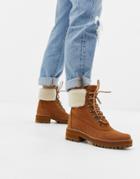 Timberland Courmayeur Valley Shearling Saddle Leather Ankle Boots - Tan