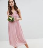 Tfnc Maternity Wrap Front Midi Bridesmaid Dress With Tie Back - Pink