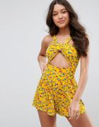 Asos Romper With Cut Out Detail In Floral Print - Multi