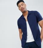 Selected Homme Tall Short Sleeve Revere Collar Shirt - Navy