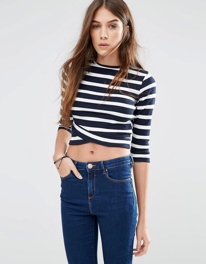 Pull & Bear Striped Crop Top - Ice