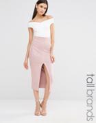 Missguided Tall Split Front Longline Faux Suede Midi Skirt - Lilac