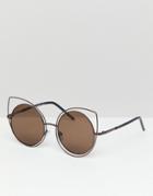 7x Wire Frame Cat Eye Sunglasses - Brown