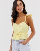 Stradivarius Button Front Top With Waist Cord In Yellow - Yellow