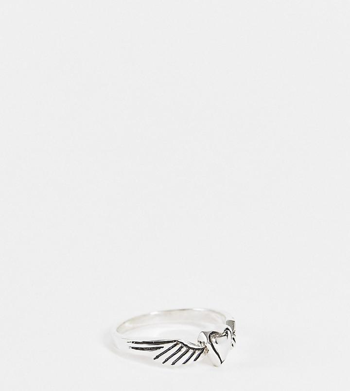 Kingsley Ryan Winged Heart Ring In Sterling Silver