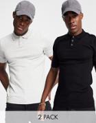 Asos Design 2 Pack Knitted Muscle Fit Polo Neck T-shirt In Gray & Black-multi