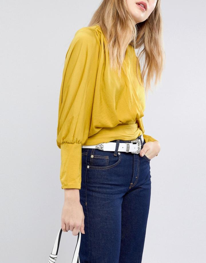 Asos Leather Western Tip Waist And Hip Belt In White - White