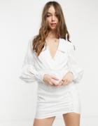 Asos Design Button Detail Skirt Mini Dress With Ruched Skirt In White