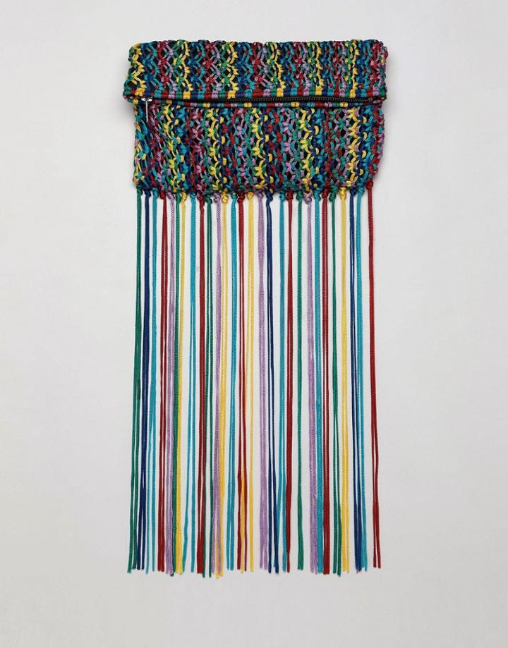 Asos Design Multi Colored Tassel Clutch Bag - Multi