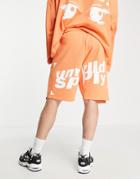 Asos Unrvlld Spply Longline Jersey Shorts With Pocket Detail In Bright Orange - Part Of A Set