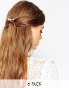 Asos Pack Of 6 Faux Pearl Hair Clips - Cream