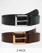 Asos Smart Leather Belt In Black/brown 2 Pack Save 17% - Multi