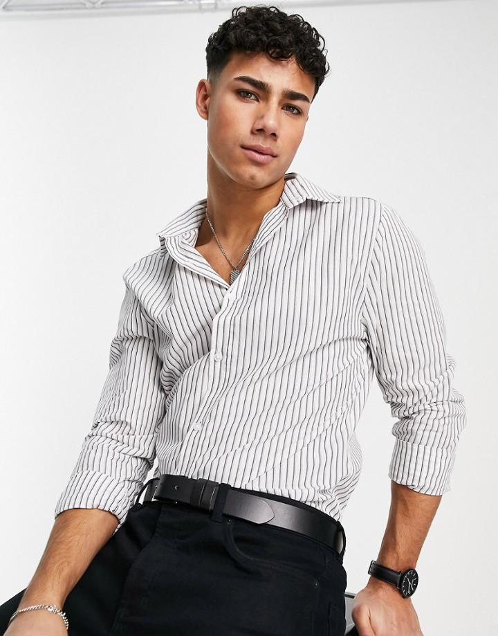 River Island Long Sleeve Smart Cut Away Collar Shirt In Ecru-white