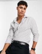 River Island Long Sleeve Smart Cut Away Collar Shirt In Ecru-white