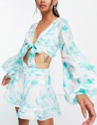 Asos Design Set Floral Printed Flippy Shorts With Lace Trim In Voile-multi