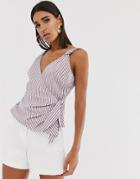 Fashion Union Wrap Top In Stripe - Purple