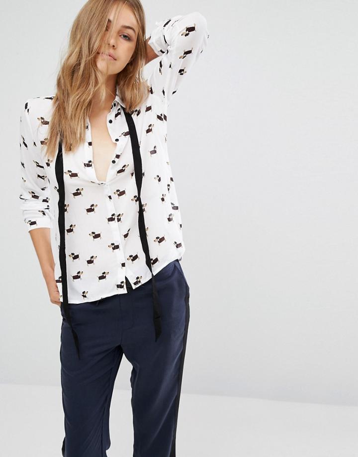Mango Sausage Dog Print Shirt - White