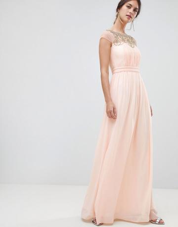 Minuet Pleated Maxi Dress With Embellished Detail - Pink