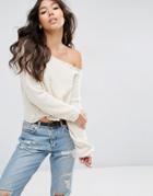 Asos Cropped Sweater With Deconstructed Hem - Cream