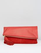 Asos Leather And Suede Slanted Foldover Clutch Bag - Red
