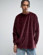 Asos Extreme Oversized Sweatshirt In Burgundy Velour - Red