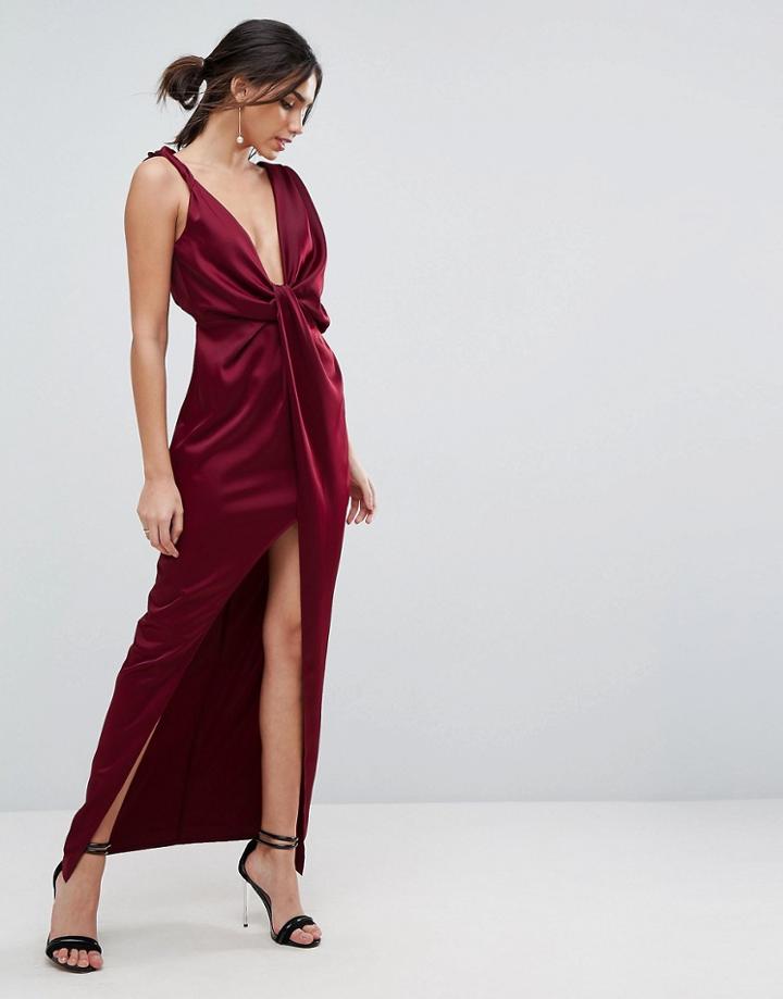 Asos Drape Satin Maxi Dress - Red