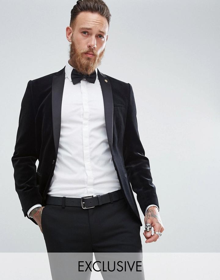 Noose & Monkey Super Skinny Blazer In Velvet - Black
