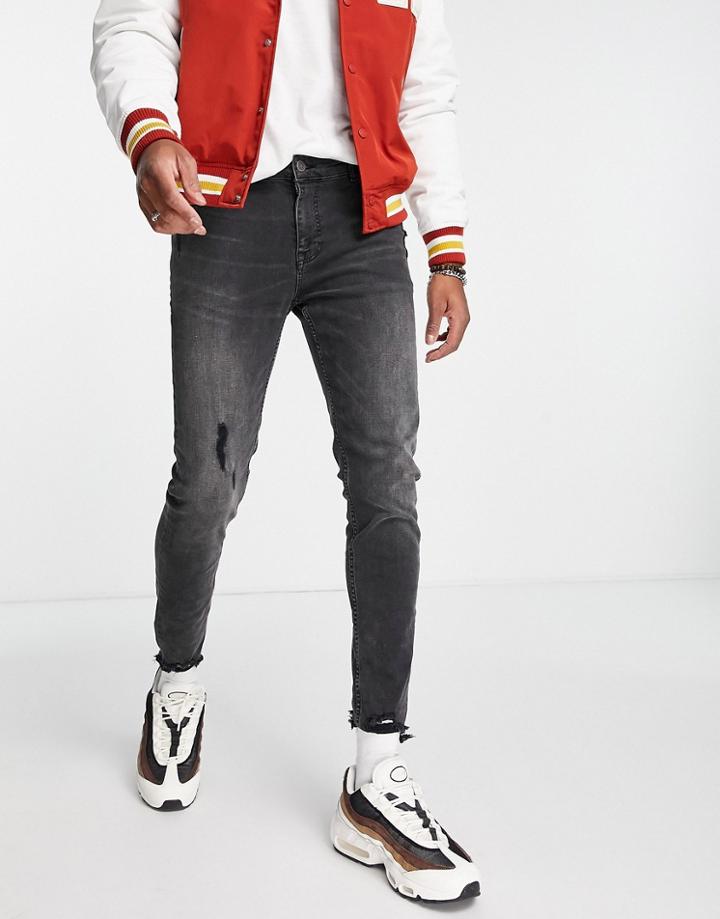 Asos Design Skinny Jeans In Black With Raw Hem Detail