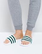 Adidas Originals White And Green Towelling Adilette Slider Sandals - White